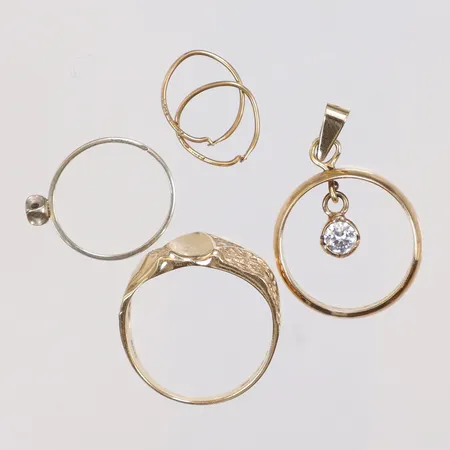 Diverse guld med stenar, delvis gravyr 18K Vikt: 12,2 g