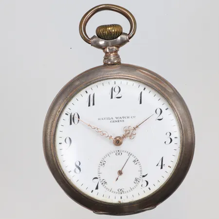 Fickur Havila Watch Co Genève Ø51mm snr. 32641, manuell uppdragning ca är 1910, repor och slitage silver 800/1000