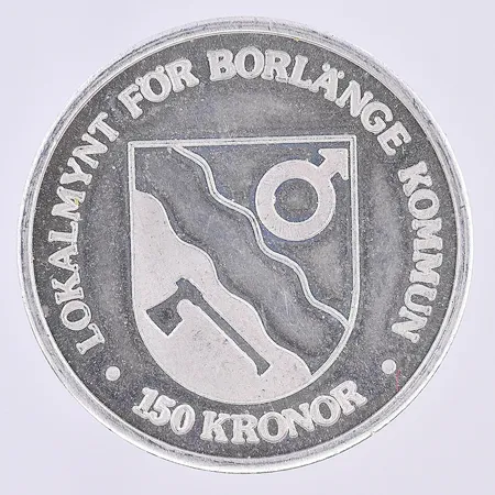 Mynt Stora Tuna/Borlänge Ø27mm 150kr 1980, silver 925/1000. Vikt: 15,1 g