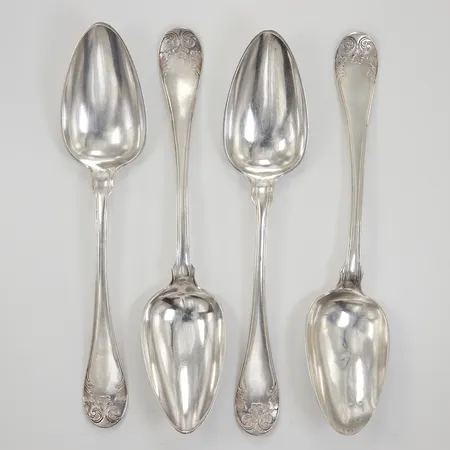 4 Serveringsskedar Gammal Fransk 22cm, gravyr, M.Fryberg år 1837, 830/1000 silver,  Vikt: 262,1 g