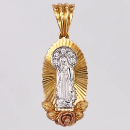 Hänge jungfru Maria vita stenar längd 39mm, trefärgat, 18K Vikt: 8,6 g