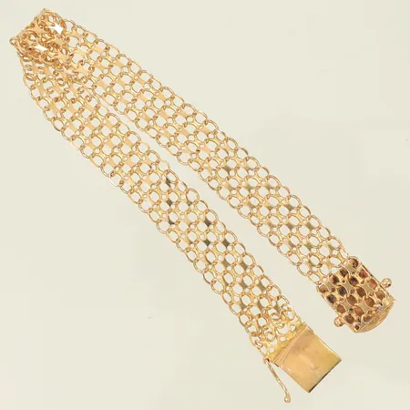 Armband X-länk längd 17cm, bredd 11mm, saknar en låsåtta, något skeva länkdelar, stämplad ÄSA, 18K, 11,1g Vikt: 11,1 g