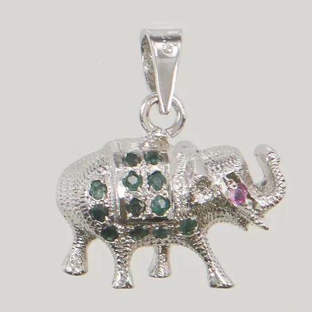 Hänge "elefant" med smaragder och safirer, 17x20mm 925/1000 Silver 5,8g.
