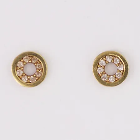 Örhängen med vita stenar ca 6mm, skeva, 18K Vikt: 1,7 g
