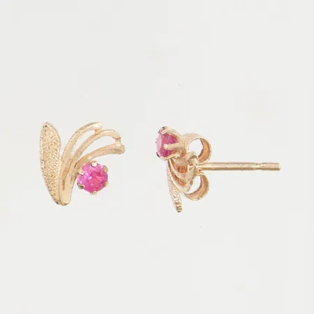 Örhängen 7mm rosa stenar 14K 0,6g.