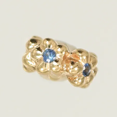 Berlock Pandora med blå stenar Ø ca 9mm, bredd 3mm, 14K, 1,3g Vikt: 1,3 g