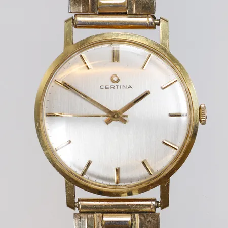 Herrur Certina 18K Ø34mm manuell uppdragning, gravyr, länk i gulmetall, med box bruttovikt 68,7g 