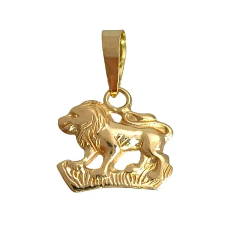 Hänge Lejon i 18K guld Guldfynd (GHA), längd inkl. ögla 16 mm, bredd 11 mm, fint skick Vikt: 0,6 g