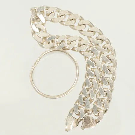 Armlänk Pansar 19cm bredd 9mm, saknar lås, Ring oval och skadad, silver 925/1000-delar 45,4g