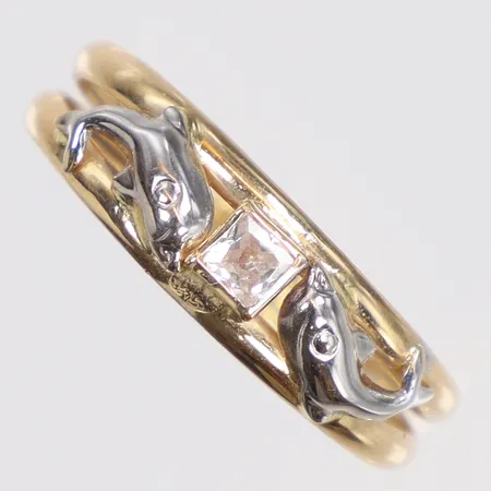 Ring tvåfärgad med vit sten stl:18 bredd 2-5mm 18K Vikt: 1 g