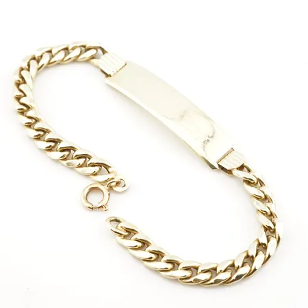Armband m platta, pansar, 19cm, bredd 10mm, 14k, gravyr Vikt: 10,5 g