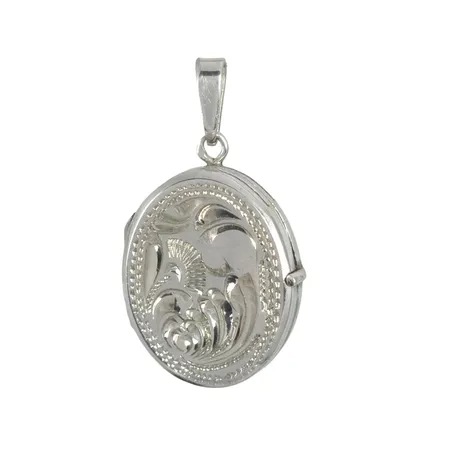 Hänge Medaljong/Fotogömma silver 925/1000, växtdekor/rutmönster,  längd inkl. ögla 30 mm, bredd 17 mm Vikt: 4,7 g