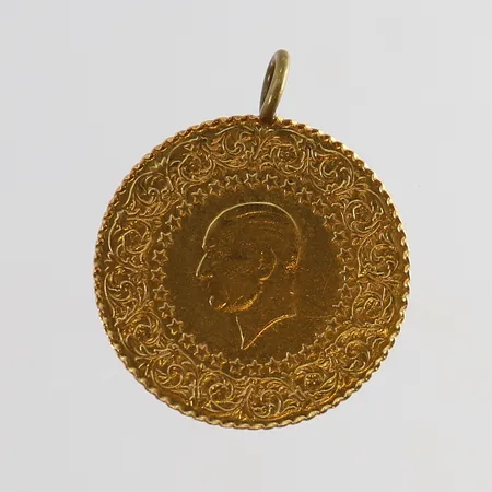 Hänge/mynt Ataturk Ø18mm år 2024 ögla ej i guld 22K Vikt: 1,8 g