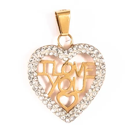 Hänge hjärta "I Love You" med glittriga stenar bredd 17,5mm längd inkl ögla 25,5mm, Guldfynd, 18K 0,8g.