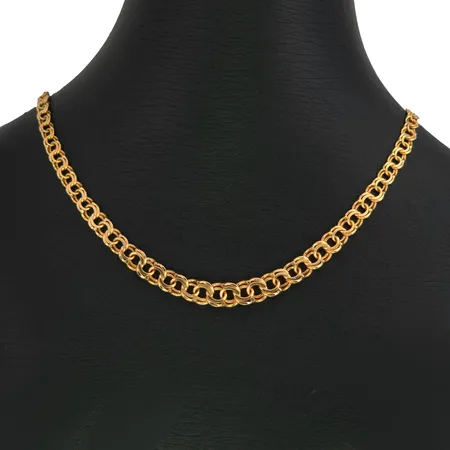 Halskedja Bismarck i 18K guld, doserad modell, Jo-Ans Guld AB, Köping, svensk kontrollstämpel, längd knäppt 44,5 cm, bredd 3,7 - 6,7 mm, fint skick Vikt: 15,3 g
