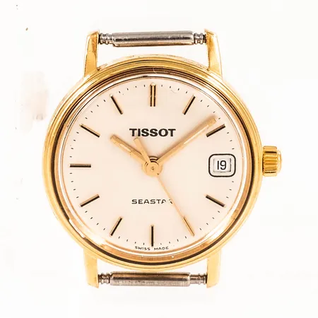 Damur Tissot Seastar guld 18K Ø22mm quartz datum, plexiglas, gravyr "För nit och redlighet i rikets tjänst" Går ej - Batteribyte krävs? Bruttovikt:10,3g.
