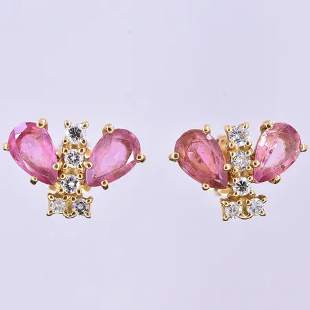 Örhängen med diamant 10x0,05ct och rosa stenar stl: 15x11mm 18K. Vikt: 4,2 g