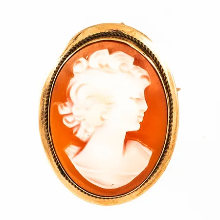 Brosch/Hänge med kamé bredd 18mm längd exkl. ögla 23,7mm, 18K 3,0g.