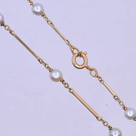 Collier med pärlor längd 45cm bredd 1-4mm segt lås 18K. Vikt: 6,7 g på auktion i Borlänge hos Pantbanken Sverige