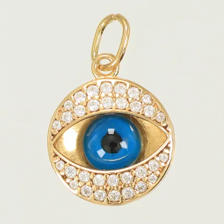 Hänge öga av glas och med vita stenar, Ø13mm exkl ögla, 14K 2,3g Vikt: 2,3 g