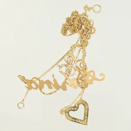 2 halsband med intergrerade hängen varav en med vita stenar, trasslat, 18K 5,6g totalt