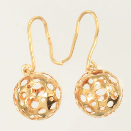 Ett par örhängen med bollar, längd 25mm, bredd 1-10mm (ojämna låsöglor) 18K, 2,5g