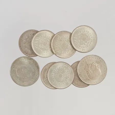 9 Mynt 2kr, 5kr, 400/1000 Silver 134,3g.