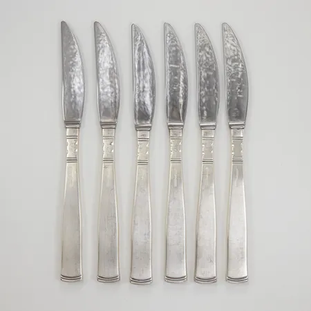 6 Bordsknivar Rosenholm 19,8cm, stålblad, GAB år 1990, 830/1000 silver, bruttovikt:404,1g Vikt: 0 g