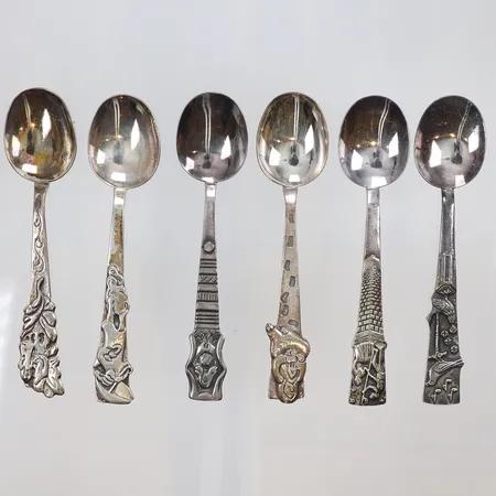 6st Kaffeskedar H.C Andersens Äventyr längd 10,5cm silver 830/1000 Vikt: 82 g