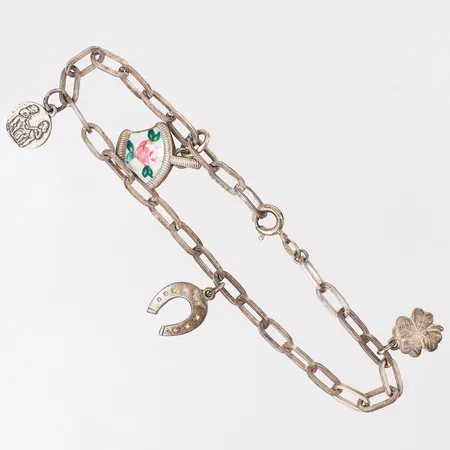Armband med berlocker, längd 18,5cm bredd 4,2-25mm silver 830/1000 Vikt: 6,6 g