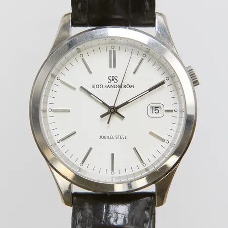 Herrur Sjöö Sandström Jubilee Steel, stål, quartz, 40mm, ref: SS-1340-1, datum, slitet läderband, bygelspänne, batteribyte, etui.