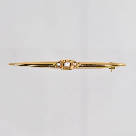 Brosch med pärlor 5x55mm 18K Vikt: 2,5 g