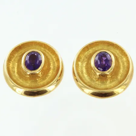 Örhängen Ø19mm lila sten, clipsmodell, 18K Vikt: 12,5 g