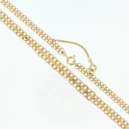 Collier doserad X-länk längd 45cm, bredd 4-6,5mm, säkerhetskedja, skevheter, 18K Vikt: 15,2 g