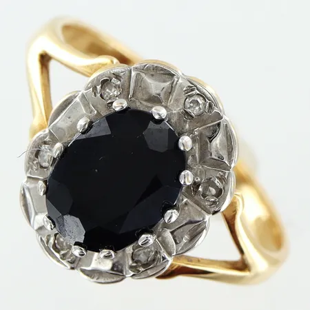 Ring stl:17, blå sten, diamanter 6 x ca 0,005ct, nagg, 18K Vikt: 2,7 g