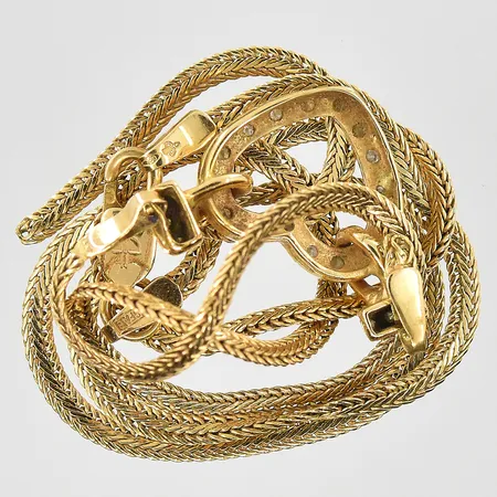 Diverse defekt guld med stenar, 18K. Vikt: 6 g