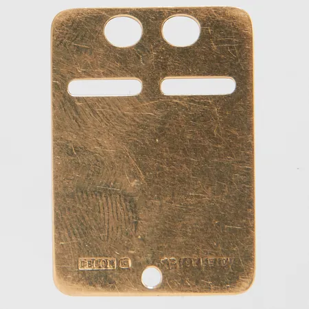 Hänge id-bricka 19x27mm, svenska stämplar, personlig gravyr, 18K Vikt: 2,5 g