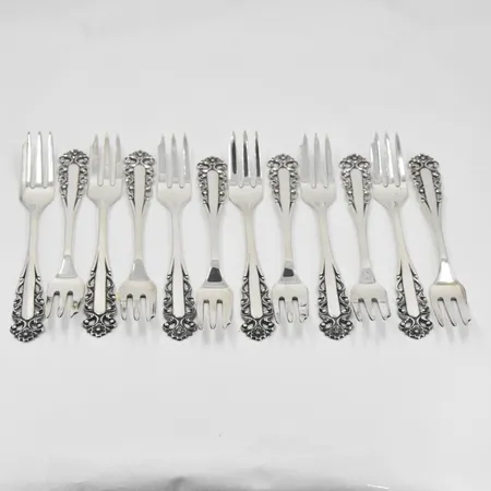12 tårtgafflar modell Aristokrat längd 15 cm E9/1955, silver 830/1000. Vikt: 251,1 g