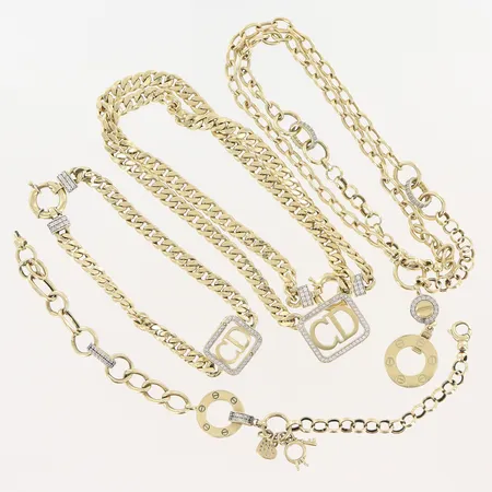 2 collier och 2 armband med stenar, OBS! ej märkesdesign!, defekter, 14K. Vikt: 41,4 g