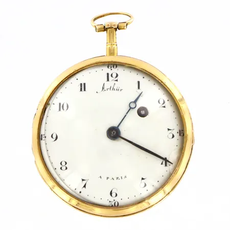 1 Fickur Arthür Paris, spindelverk, i skyddsfodral, glas samt fram/bak boett löst, 18K, brv: 68,6 gram
