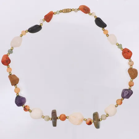 Collier trumlade stenar ametist kvarts agat längd 44,5cm bredd 5,5-20mm, metallås