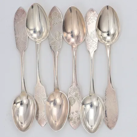 6 Kaffeskedar modell Tornedal 12cm, 830/1000 silver Vikt: 76,8 g