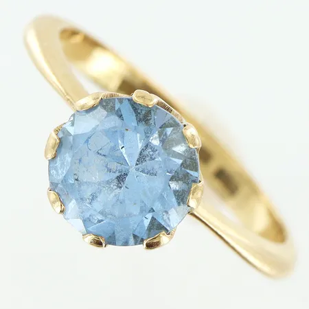 Ring stl:18¼ bredd 2,5-8,5mm, blå sten med nagg, 18K Vikt: 4,2 g