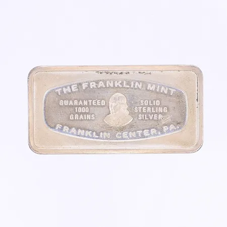 Silvertacka "The First Franklin Mint Christmas Ingot - 1970", etui, silver 925/1000 Vikt: 66 g