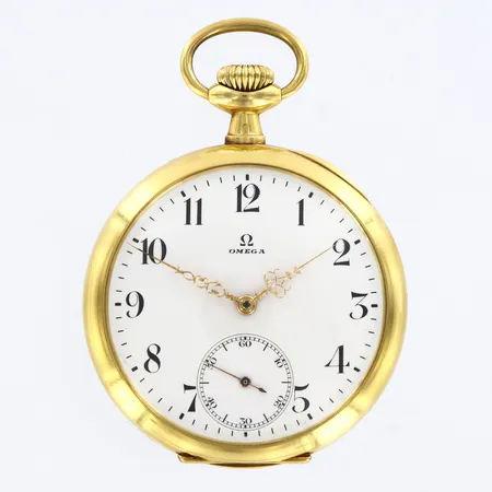 Fickur Omega Ø42mm, manuell, liten sekundvisare, boett-nr: 5600402, 18K, bruttovikt 90,8gram  Vikt: 90,8 g