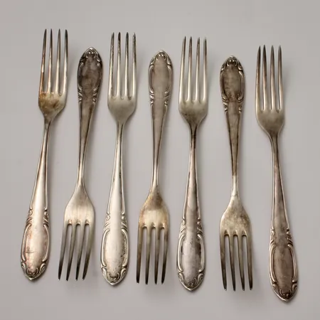 7st gafflar, 18,5cm modell Slottsbarock, CGH, silver 830/1000, 348,84g.
