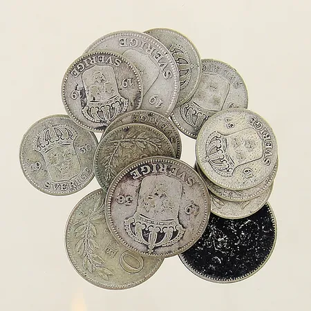 Diverse silvermynt olika valörer silver 600/1000 Vikt: 40,8 g