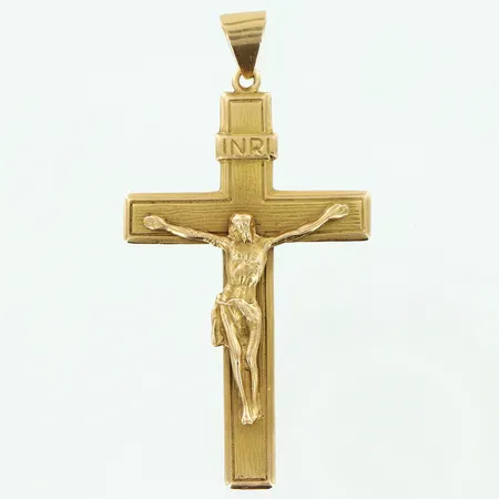 Hänge 56x30mm krucifix, tilltryckningar på baksida, 18K Vikt: 8,6 g
