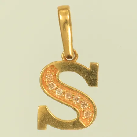 Hänge S med stenar, 17x9mm inklusive hängöglan, 21K Vikt: 1 g