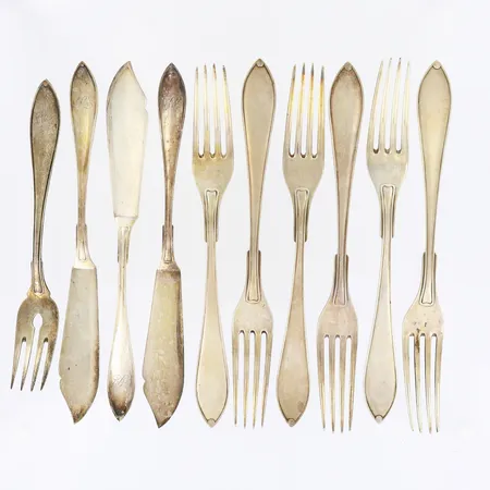 7 Gafflar 3 fiskknivar18-21cm, silver 830/1000 Vikt: 539,4 g